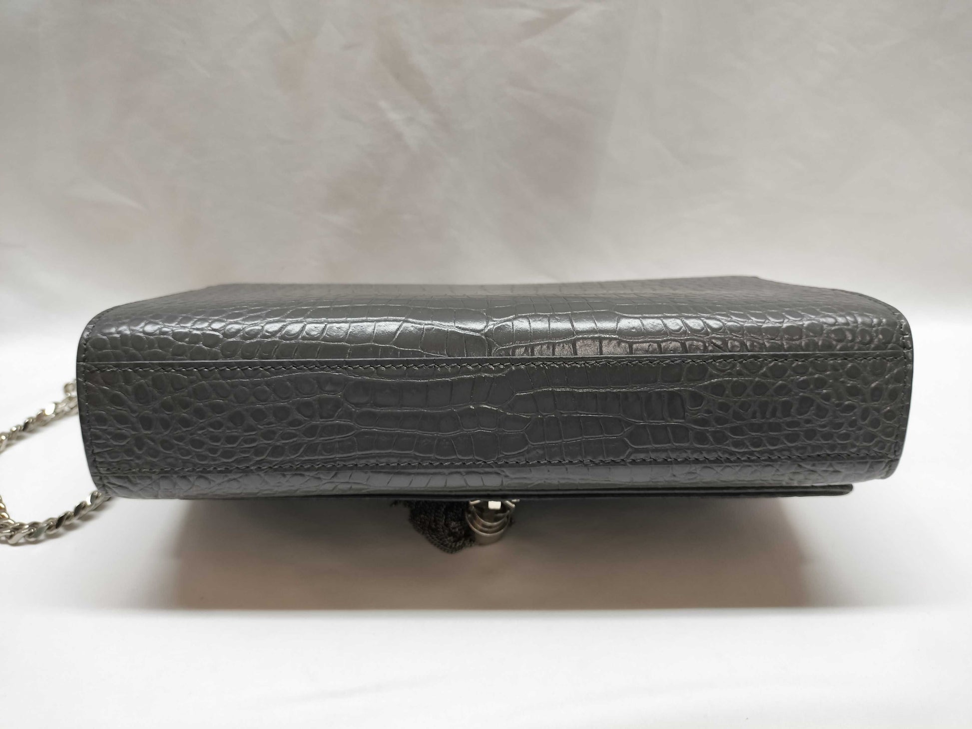 SAINT LAURENT SAINT LAURENT Kate Chain Shoulder Bag 354119 Gray Embossed Leather with Silver Hardware