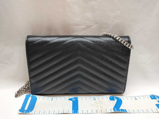 SAINT LAURENT Cassandra Chain Wallet 377828 Black with Silver Hardware Leather Shoulder Bag