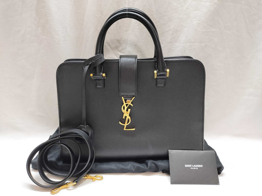 SAINT LAURENT Cabas 2-way Shoulder Bag 357395 Black with Gold Hardware Leather Shoulder Bag