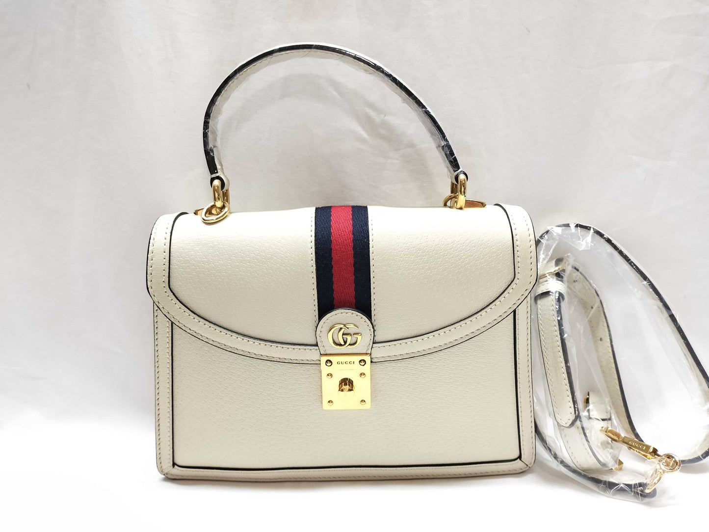 GUCCI Ophidia 2-way Shoulder Bag, Sherry Line, White, Navy, Red, Gold Hardware, Leather, 520981 Shoulder Bag