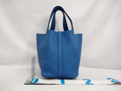 HERMES Picotin Lock PM Handbag, Blue Zélige, Gold Hardware, Taurillon Clemence Leather, W Stamp, Handbag