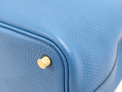 HERMES Picotin Lock PM Handbag, Blue Zélige, Gold Hardware, Taurillon Clemence Leather, W Stamp, Handbag