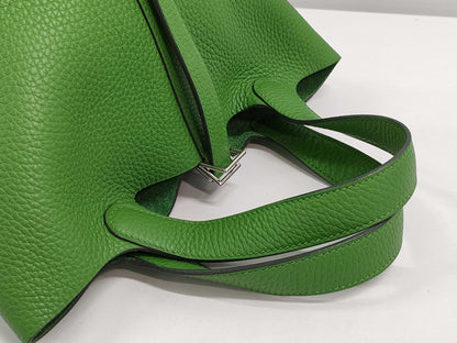 HERMES Picotin Lock PM Handbag in Vert Yucca with Silver Hardware and Clemence B Stamp