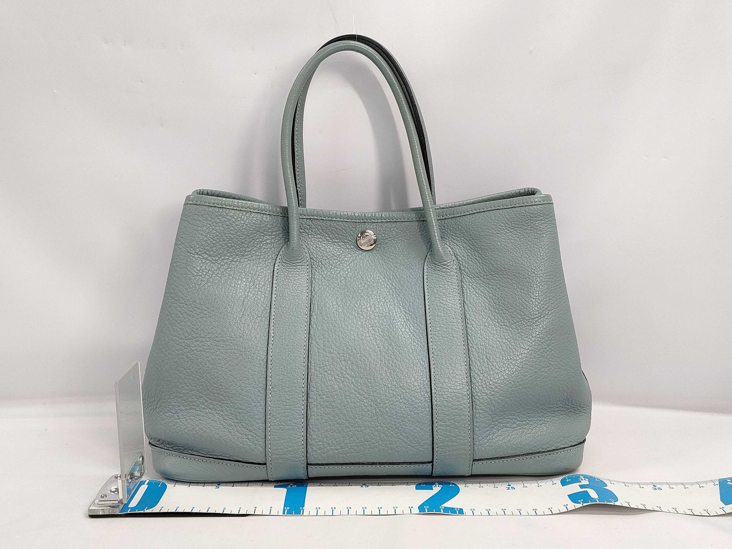 HERMES Garden Party TPM Handbag, Blue Run, Silver Hardware, Negonda, □M Engraved, Handbag