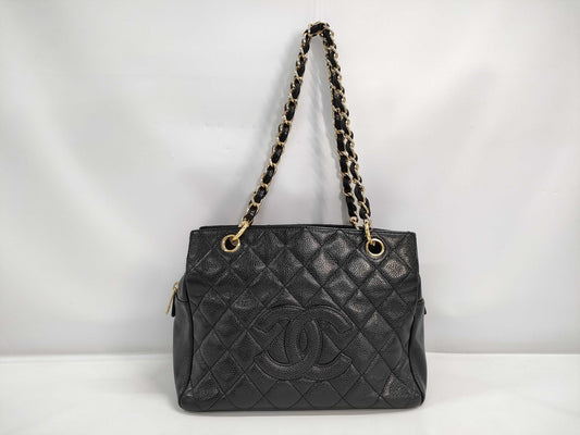 CHANEL CHANEL Matelasse Mini Chain Tote BK GD Hardware A18004 Black Caviar Leather with Gold Hardware 8034256 Shoulder Bag