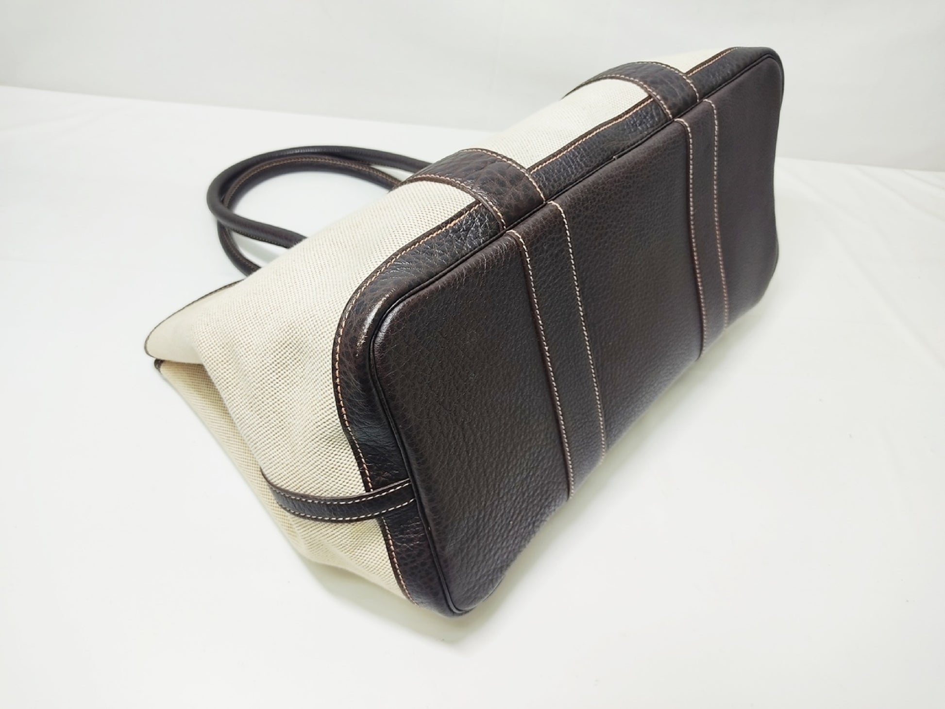 HERMES Garden Party PM Tote Bag with H Stamp, Beige and Brown