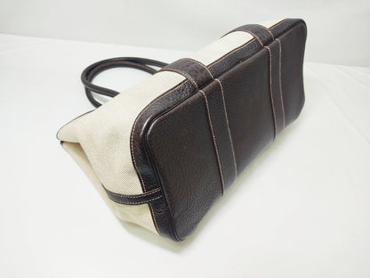 HERMES Garden Party PM Tote Bag with H Stamp, Beige and Brown