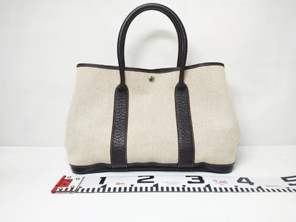 HERMES Garden Party PM Tote Bag with H Stamp, Beige and Brown