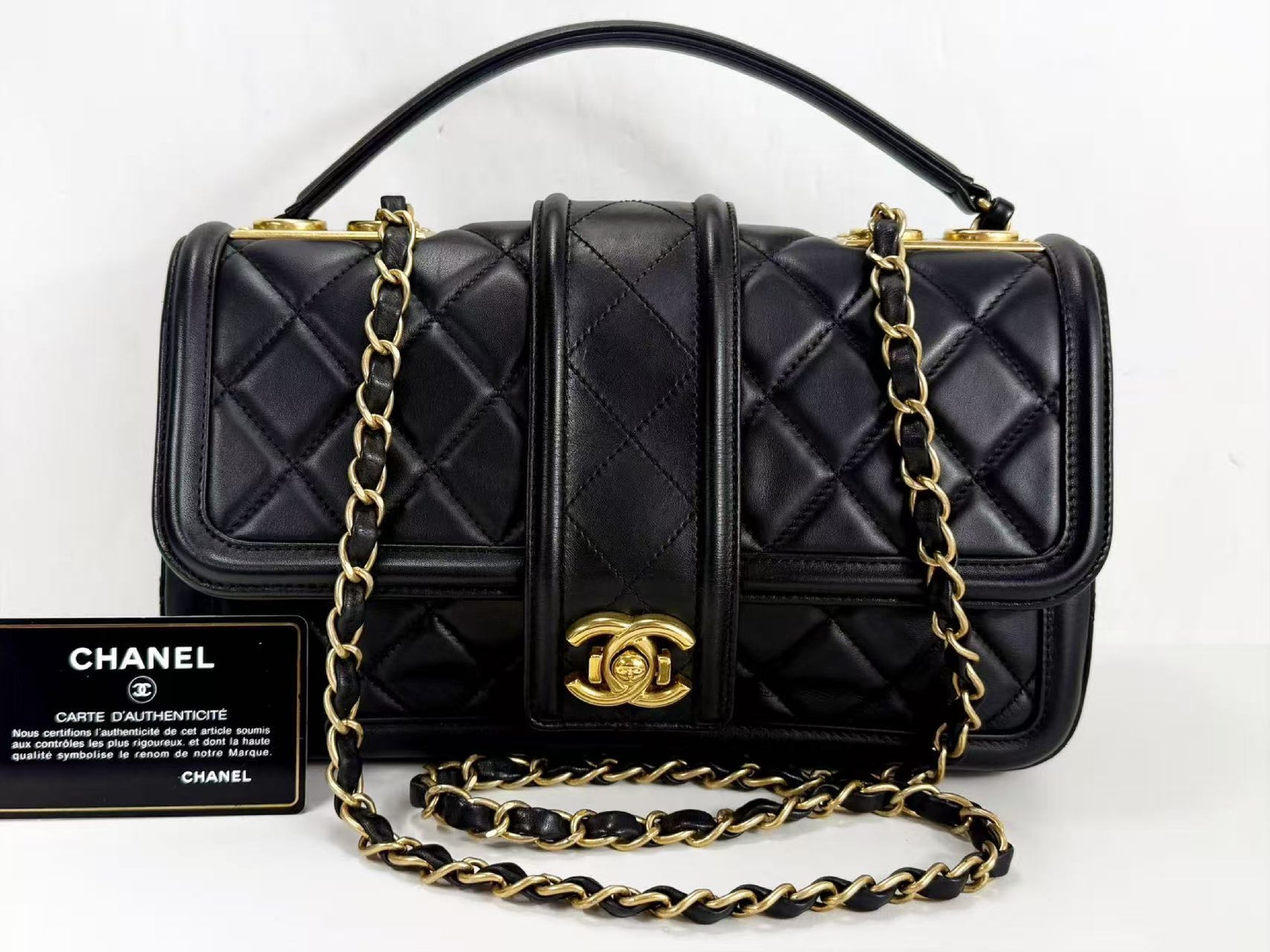 CHANEL Matelasse Black Elegant Double Chain Bag, W26cm, H15cm, D7cm, Approx. 20 Series [G Card and Sticker Included] Vintage G Hardware Shoulder Bag, 20761513, Excellent Condition