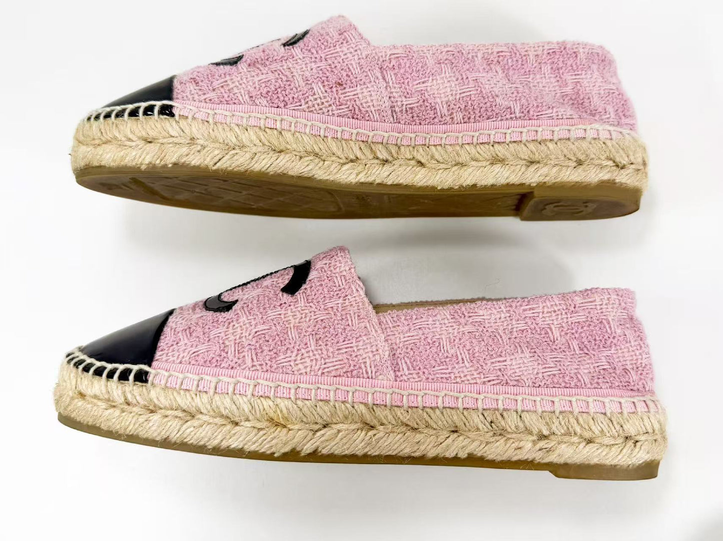 CHANEL Espadrilles, Size 37, Tweed Patent Leather, Big Coco Two-Tone Coco Mark, Slip-On Shoes, Excellent Condition, A, Other Shoes