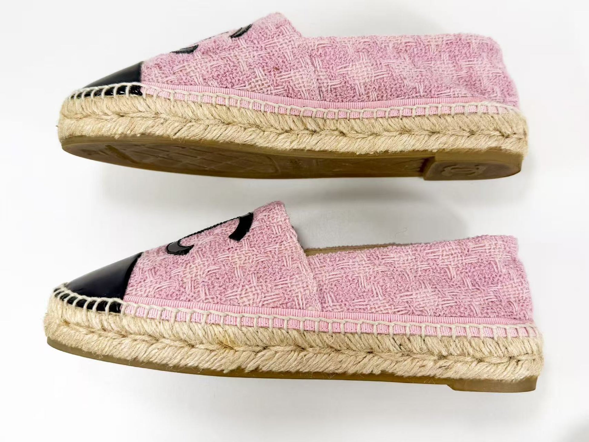 CHANEL Espadrilles, Size 37, Tweed Patent Leather, Big Coco Two-Tone Coco Mark, Slip-On Shoes, Excellent Condition, A, Other Shoes