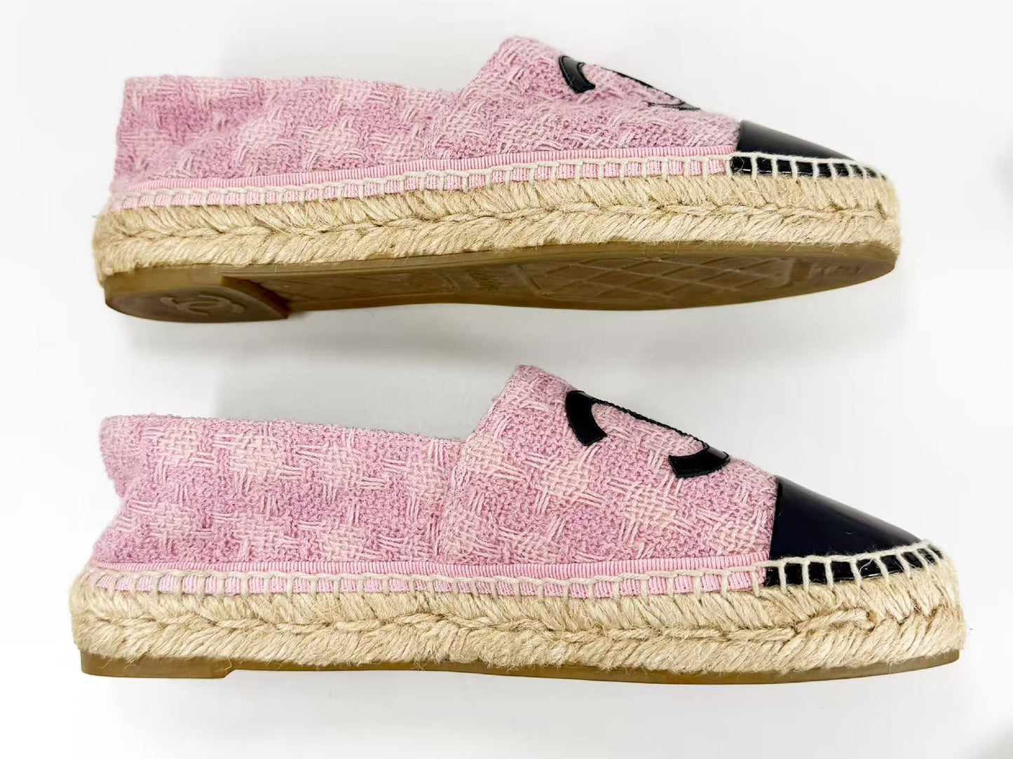 CHANEL Espadrilles, Size 37, Tweed Patent Leather, Big Coco Two-Tone Coco Mark, Slip-On Shoes, Excellent Condition, A, Other Shoes