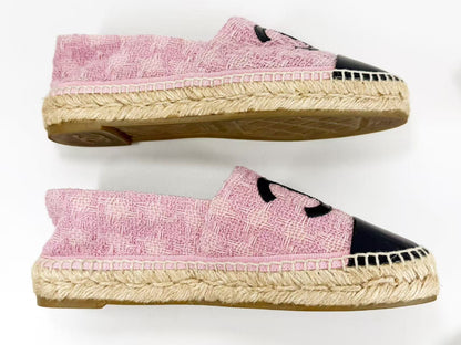 CHANEL Espadrilles, Size 37, Tweed Patent Leather, Big Coco Two-Tone Coco Mark, Slip-On Shoes, Excellent Condition, A, Other Shoes
