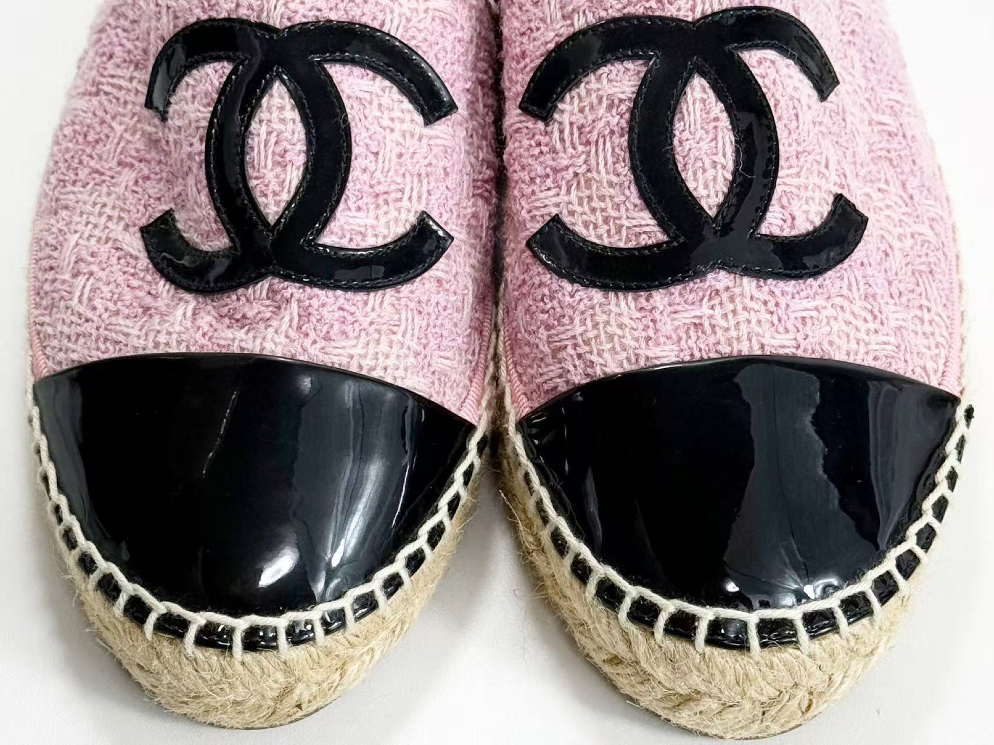 CHANEL Espadrilles, Size 37, Tweed Patent Leather, Big Coco Two-Tone Coco Mark, Slip-On Shoes, Excellent Condition, A, Other Shoes