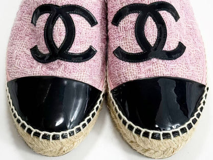CHANEL Espadrilles, Size 37, Tweed Patent Leather, Big Coco Two-Tone Coco Mark, Slip-On Shoes, Excellent Condition, A, Other Shoes