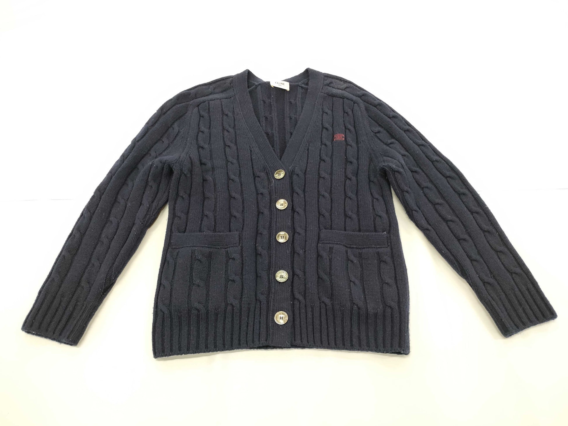 CELINE 100% Cashmere Triomphe Embroidered Cardigan Size XS