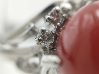 Coral ring, diameter approximately 10.3mm, diamond, PT900, 7.9g 
