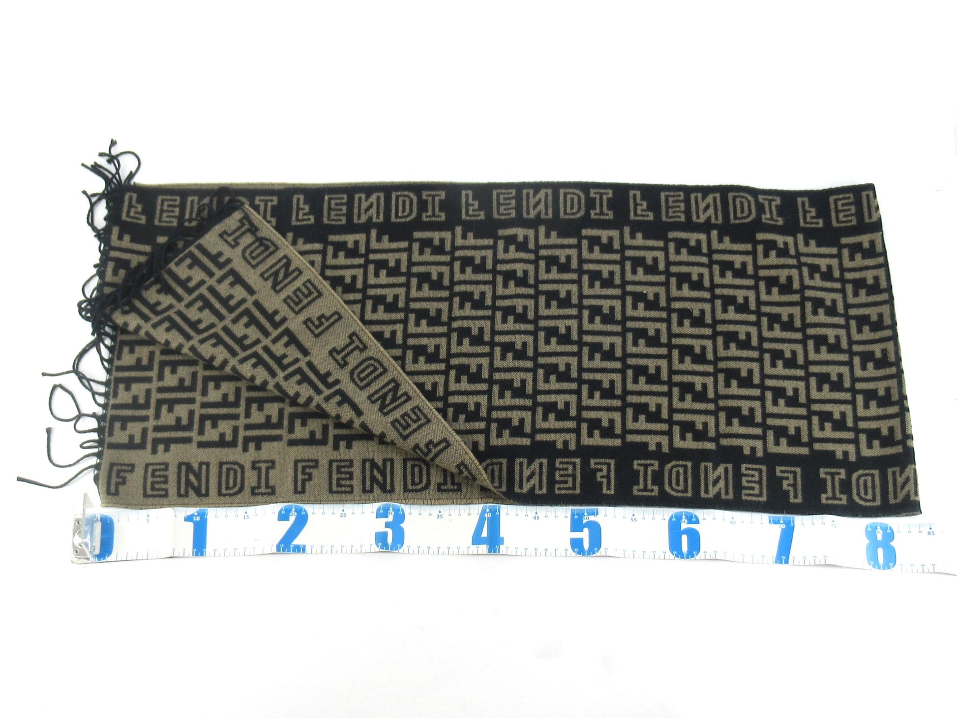 FENDI Zucca Pattern FF Logo Scarf, Wool, Beige, Black, Men's and Women's