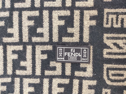 FENDI Zucca Pattern FF Logo Scarf, Wool, Beige, Black, Men's and Women's