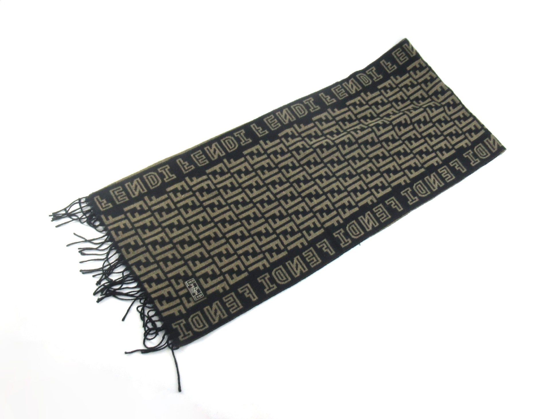 FENDI Zucca Pattern FF Logo Scarf, Wool, Beige, Black, Men's and Women's