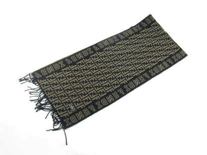 FENDI Zucca Pattern FF Logo Scarf, Wool, Beige, Black, Men's and Women's