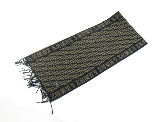 FENDI Zucca Pattern FF Logo Scarf, Wool, Beige, Black, Men's and Women's