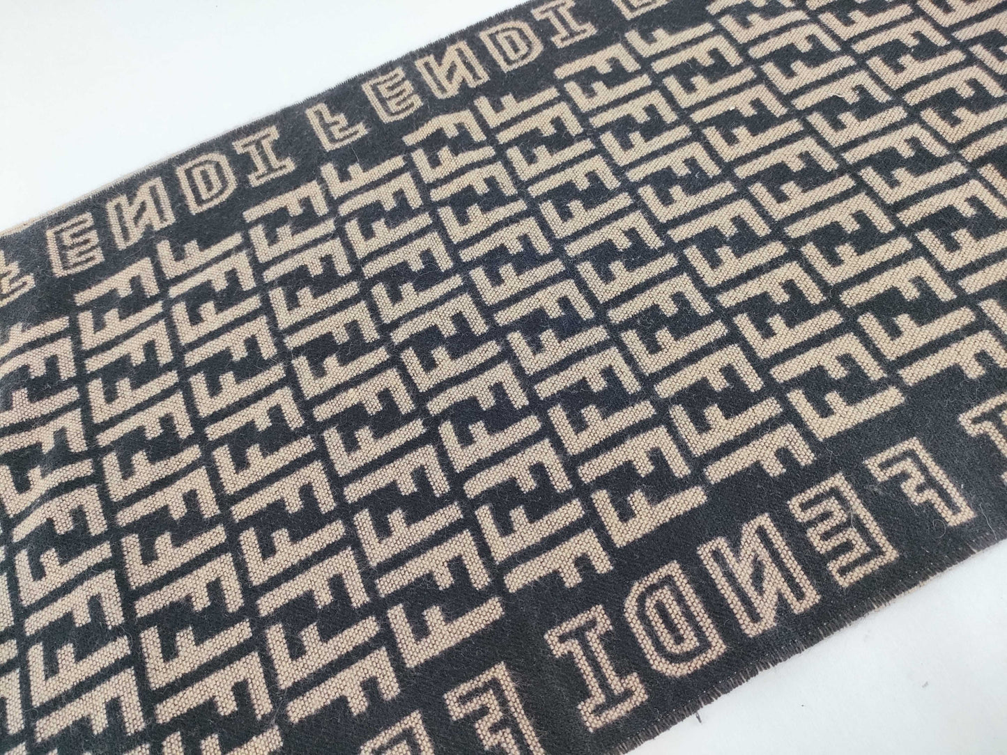 FENDI Zucca Pattern FF Logo Scarf, Wool, Beige, Black, Men's and Women's