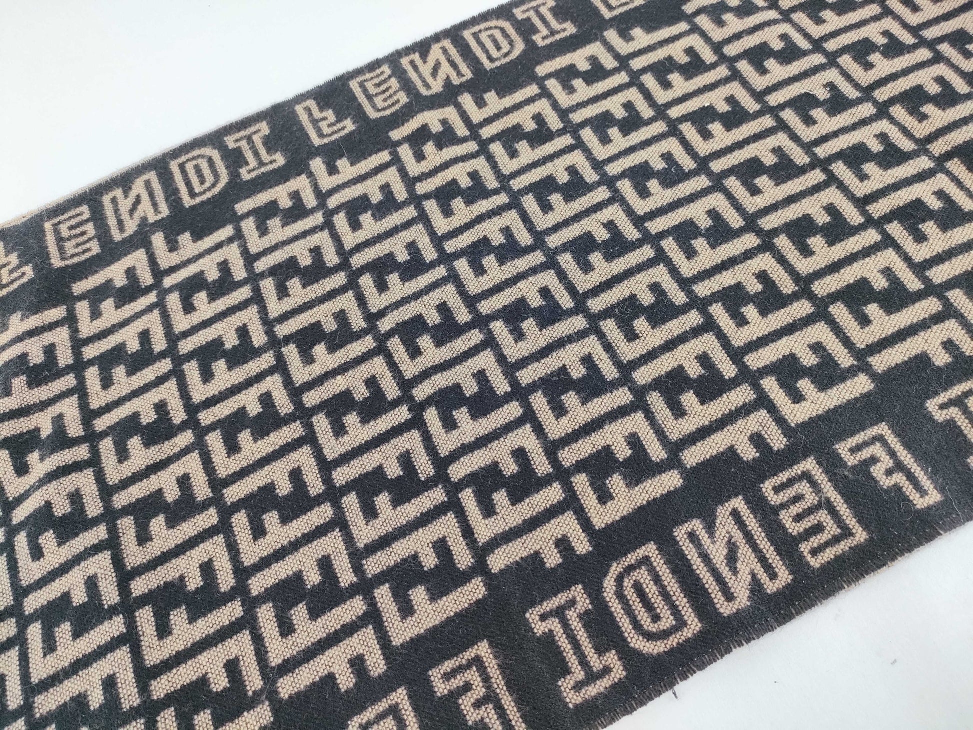 FENDI Zucca Pattern FF Logo Scarf, Wool, Beige, Black, Men's and Women's