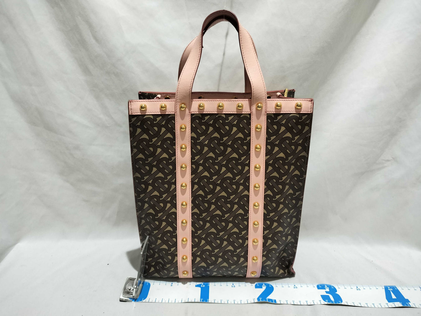 BURBERRY TB Monogram 2-way Shoulder Bag Tote Studs Brown Pink Shoulder Bag