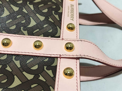 BURBERRY TB Monogram 2-way Shoulder Bag Tote Studs Brown Pink Shoulder Bag