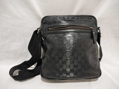 GUCCI 201448 Imprime Front Pocket Shoulder Bag Leather Black Shoulder Bag