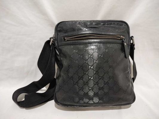 GUCCI 201448 Imprime Front Pocket Shoulder Bag Leather Black Shoulder Bag