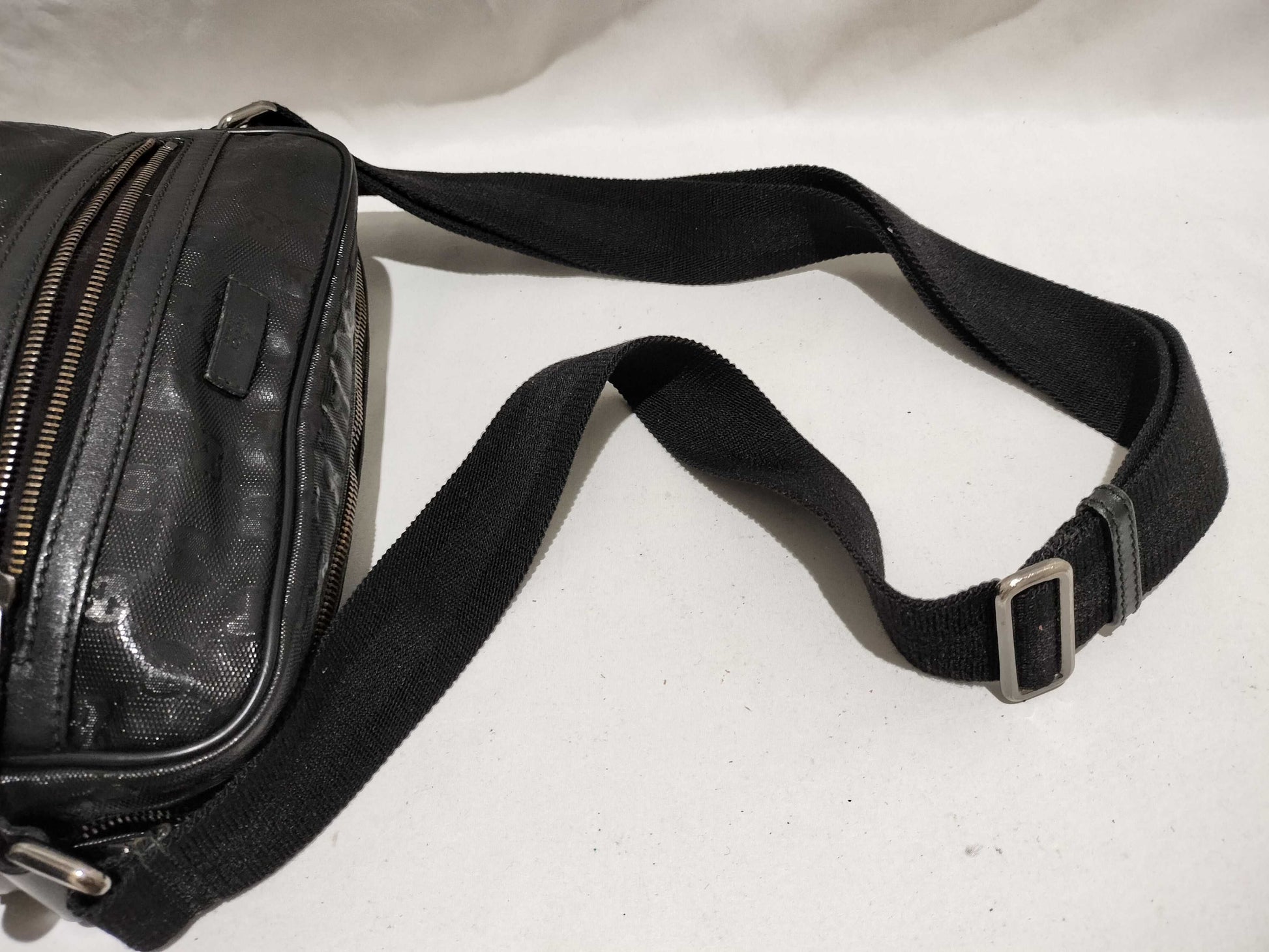 GUCCI 201448 Imprime Front Pocket Shoulder Bag Leather Black Shoulder Bag