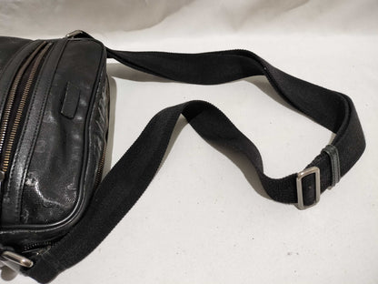 GUCCI 201448 Imprime Front Pocket Shoulder Bag Leather Black Shoulder Bag