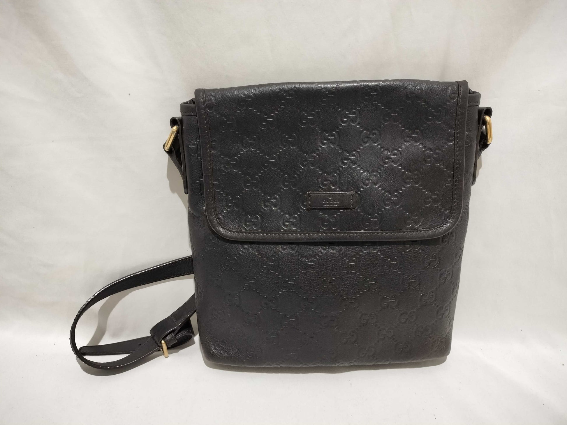 GUCCI 223666 Guccissima Shoulder Bag Flap Leather Black Shoulder Bag