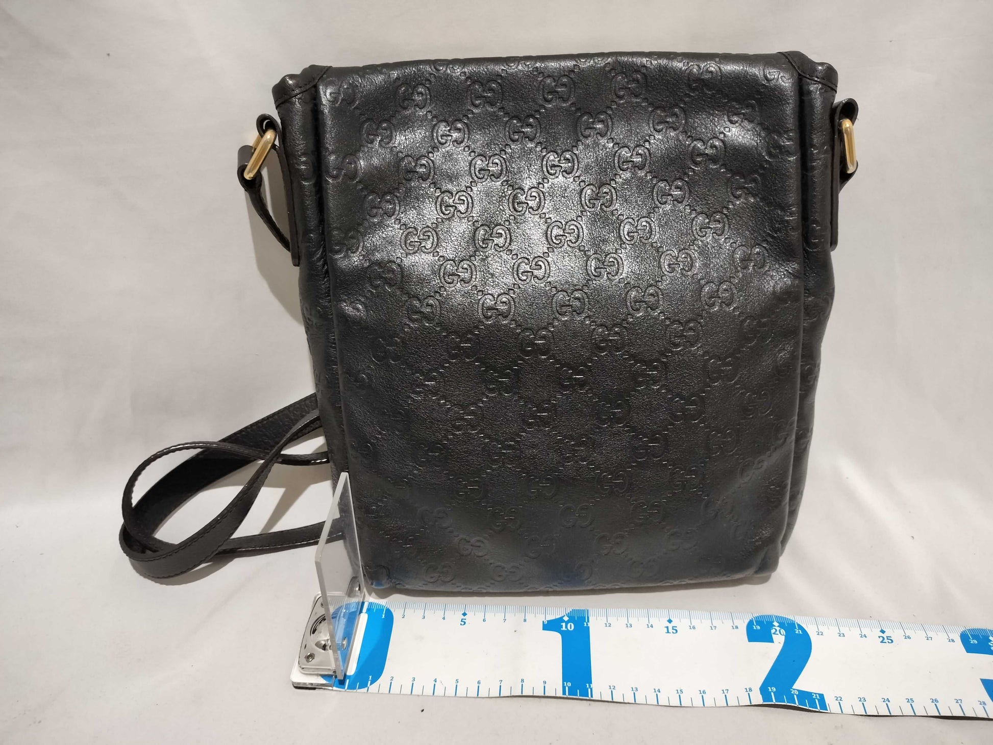 GUCCI 223666 Guccissima Shoulder Bag Flap Leather Black Shoulder Bag