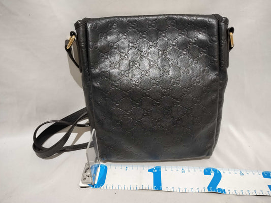 GUCCI 223666 Guccissima Shoulder Bag Flap Leather Black Shoulder Bag