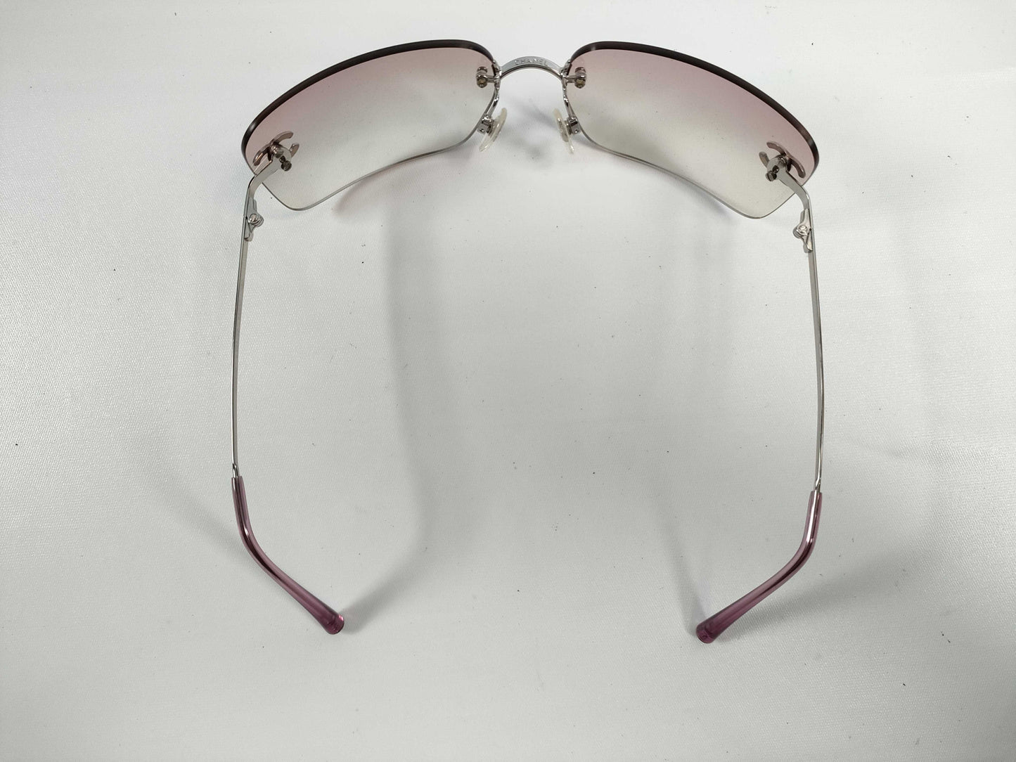  CHANEL COCO MARK COCO MARK Rimless Sunglasses with Rhinestones, Beige