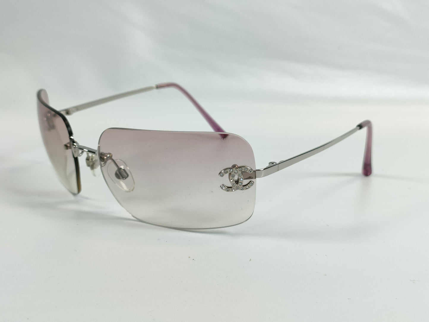  CHANEL COCO MARK COCO MARK Rimless Sunglasses with Rhinestones, Beige