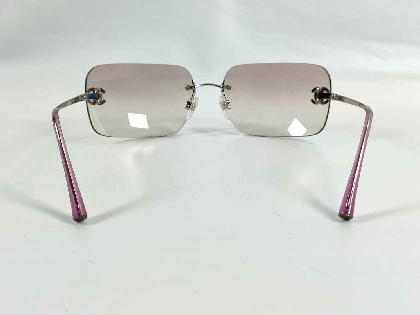  CHANEL COCO MARK COCO MARK Rimless Sunglasses with Rhinestones, Beige