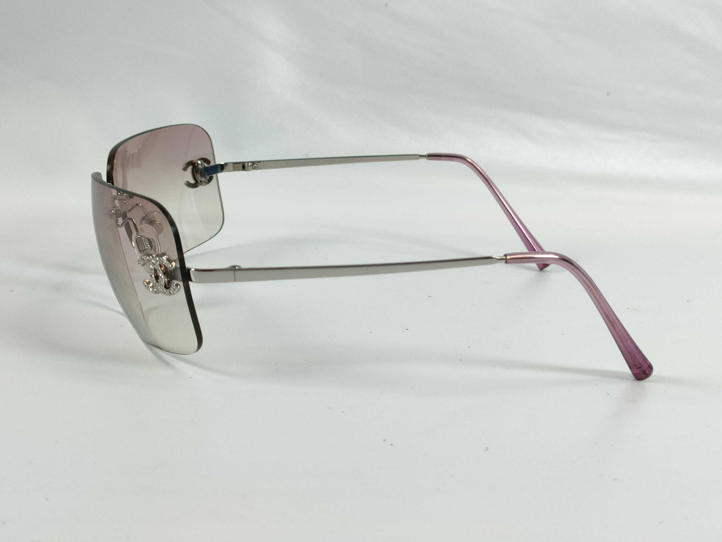  CHANEL COCO MARK COCO MARK Rimless Sunglasses with Rhinestones, Beige