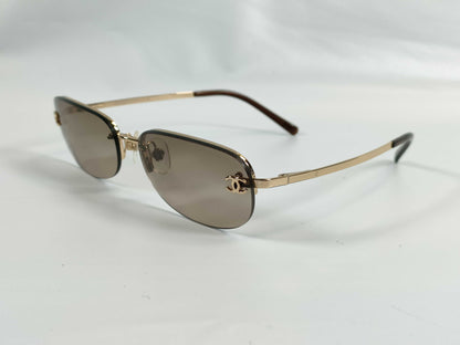  CHANEL Coco Mark Sunglasses Gold Brown Sunglasses Glasses