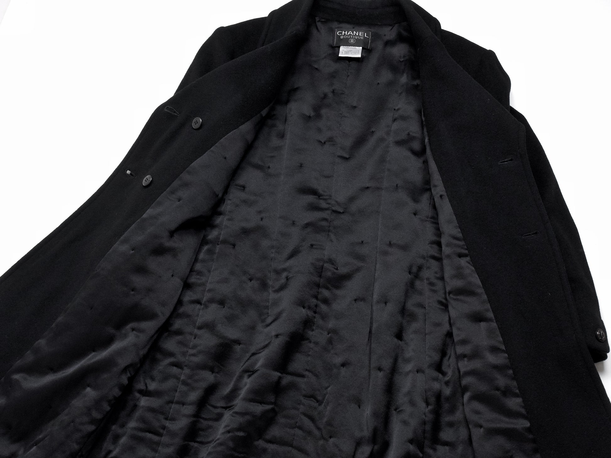 CHANEL Coco Mark 97A Wool Thin Quilted Lining A-Line Coat