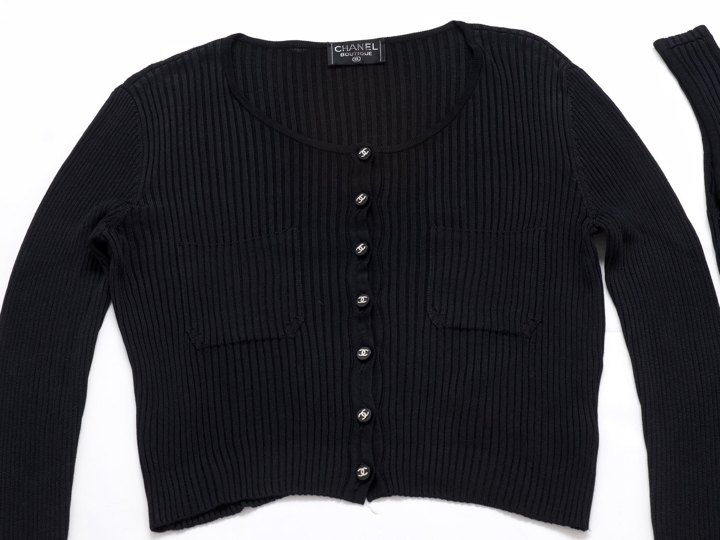 CHANEL Coco Mark 97P Viscose Rayon Knit Ensemble Cropped Cardigan