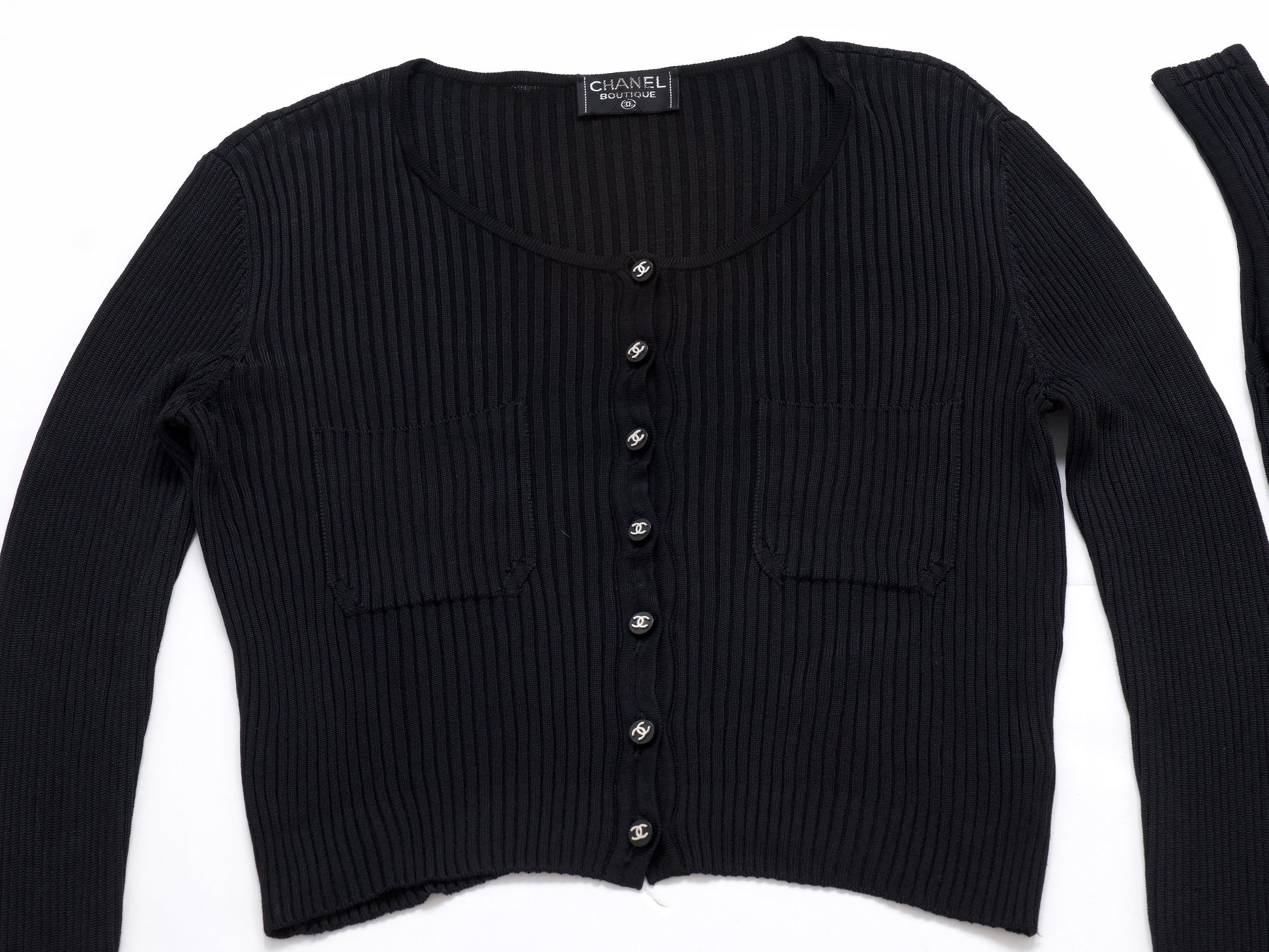 CHANEL Coco Mark 97P Viscose Rayon Knit Ensemble Cropped Cardigan