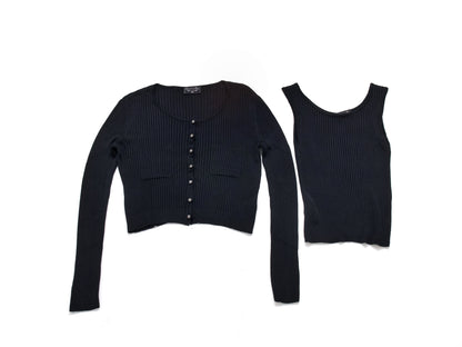 CHANEL Coco Mark 97P Viscose Rayon Knit Ensemble Cropped Cardigan