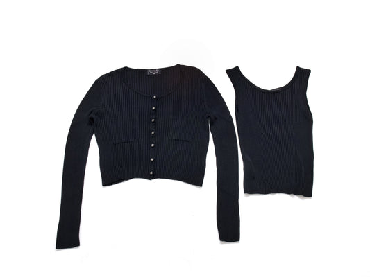 CHANEL Coco Mark 97P Viscose Rayon Knit Ensemble Cropped Cardigan