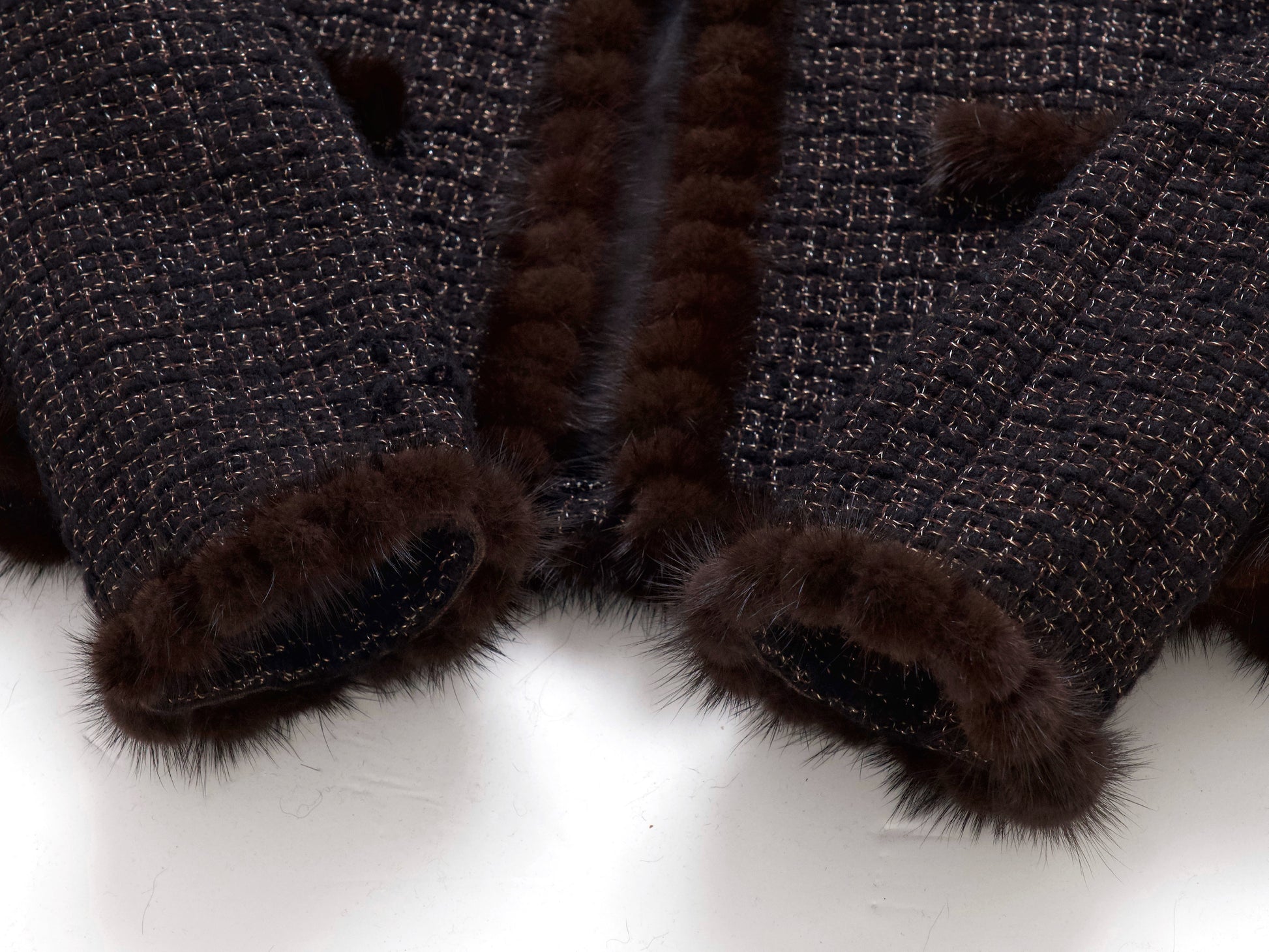 CHANEL Mink Trimmed Gold Mix Tweed Jacket