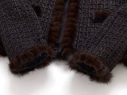 CHANEL Mink Trimmed Gold Mix Tweed Jacket