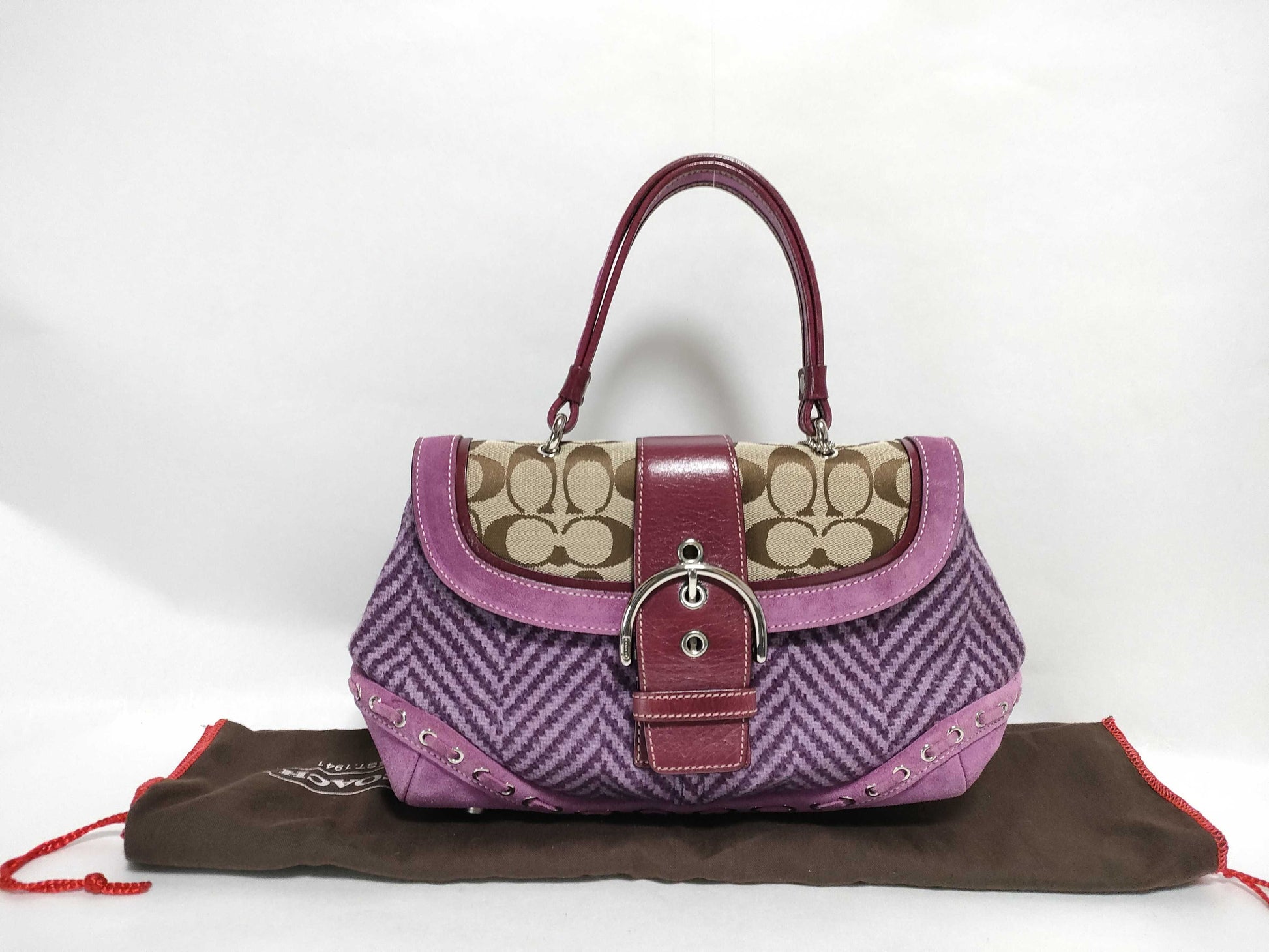 COACH Signature 9748 Signature Handbag Canvas/Wool/Suede Purple Handbag